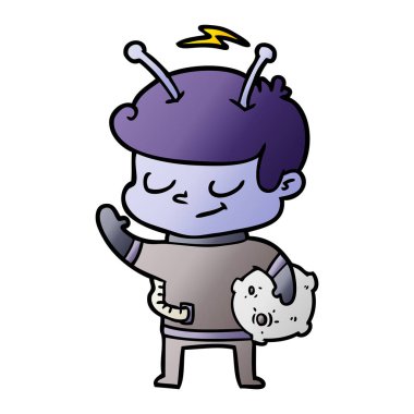 Dostu karikatür spaceman holding meteor