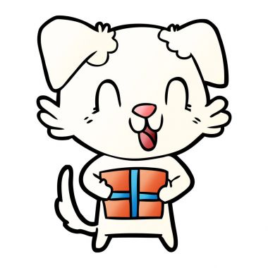 karikatür köpek Noel hediyesi ile gülüyor