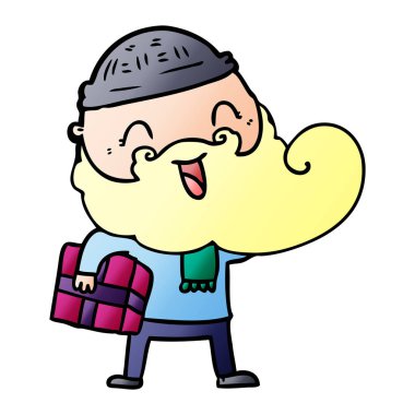 mutlu Noel hediyesi tutan adam sakallı