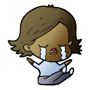 vektör çizim karikatür kız ağlıyor