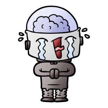 vektör çizim robot ağlıyor çizgi film