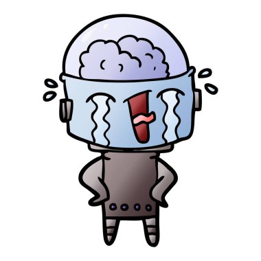 vektör çizim robot ağlıyor çizgi film