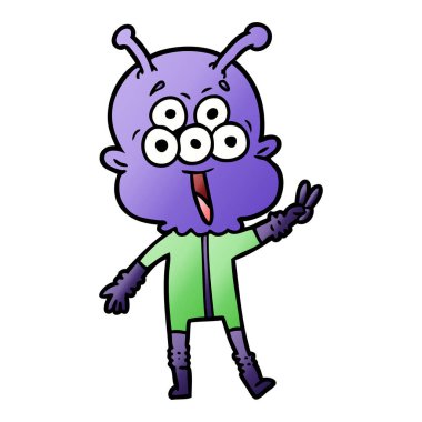 Barış hareketi sallayarak mutlu çizgi film yabancı