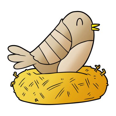karikatür kuş yuva üzerinde oturan