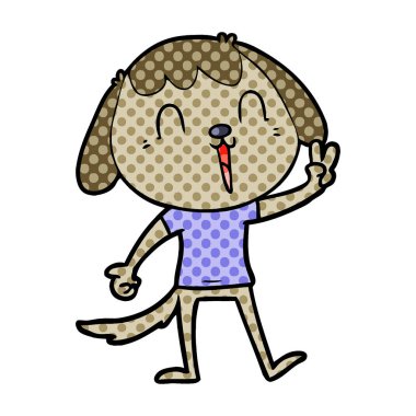 barış işareti veren mutlu karikatür köpek