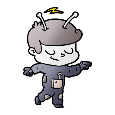 Dostu karikatür uzay adamı işaret