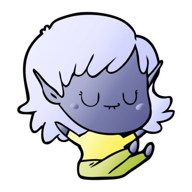 oturan mutlu karikatür elf kızı