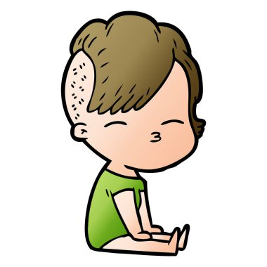 çizgi film kız gözlerini kısarak vektör çizim