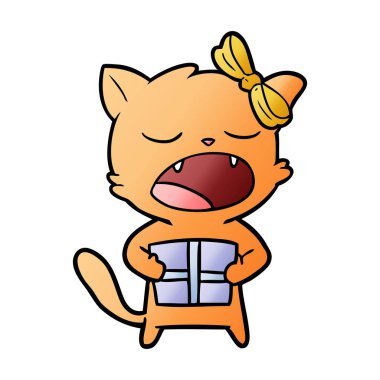 Noel hediyesi ile karikatür kedi