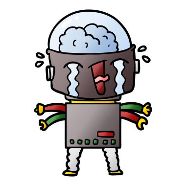 vektör çizim robot ağlıyor çizgi film