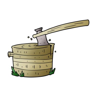 karikatür ağaç kütüğü balta