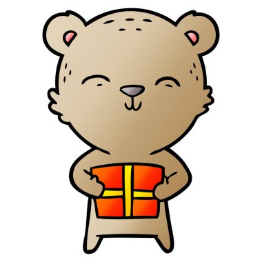 hediye ile mutlu karikatür ayı