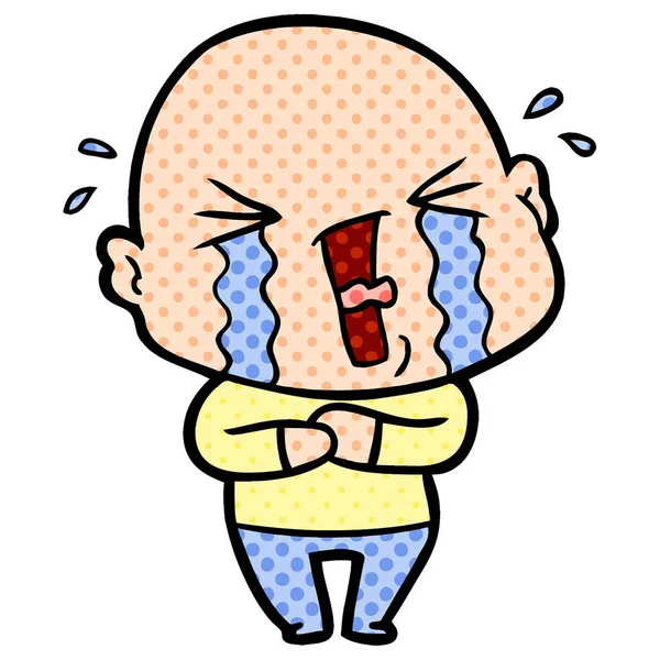 Cartoon Crying Bald Man — Stock Vector