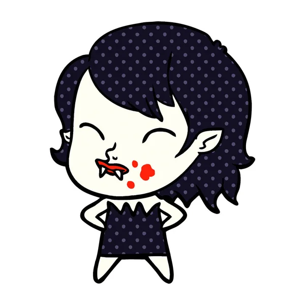 Cartoon Vampier Meisje Met Bloed Wang — Stockvector