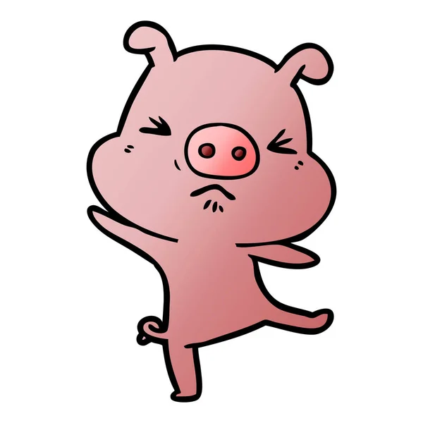 Vector Illustration Cartoon Furious Pig — Stock Vector