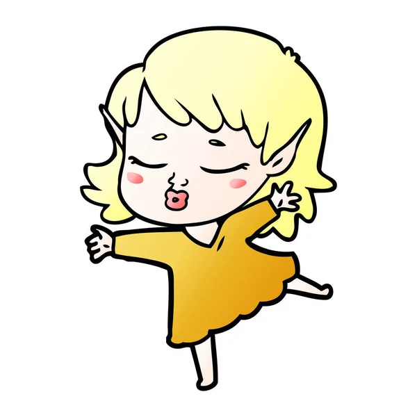 Bonita Caricatura Elfo Chica Bailando — Vector de stock