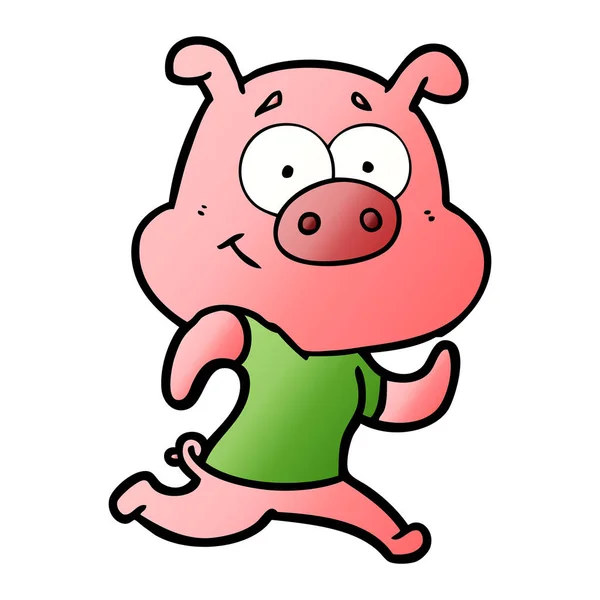 Heureux Cochon Dessin Animé Courir — Image vectorielle