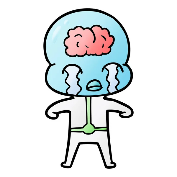 Cartoon Big Brain Alien Crying — Stock Vector