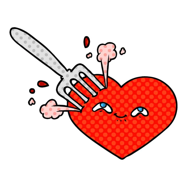 Coeur Amour Dessin Animé Coincé Avec Fourchette — Image vectorielle