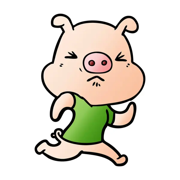 Dessin Animé Cochon Colère Portant Tee Shirt — Image vectorielle