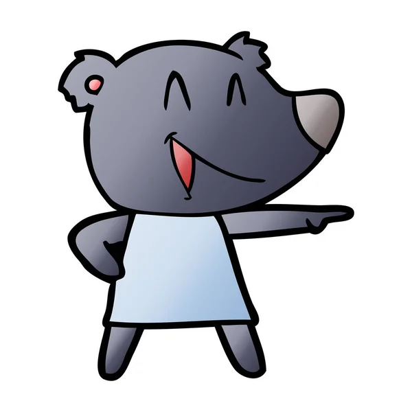Beruang Kartun Berpakaian Tertawa Dan Menunjuk - Stok Vektor