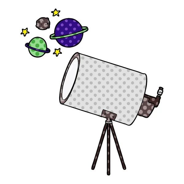 Télescope Dessin Animé Regardant Les Planètes — Image vectorielle