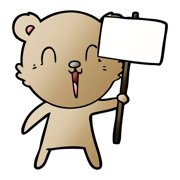 Urso Desenho Animado Feliz Com Cartaz — Vetor de Stock