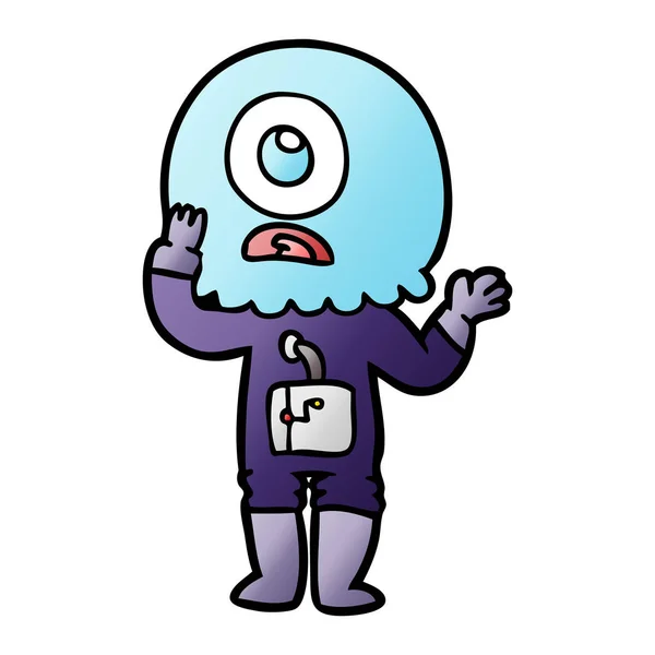 Preocupado Cyclops Dibujos Animados Extraterrestre Astronauta — Vector de stock