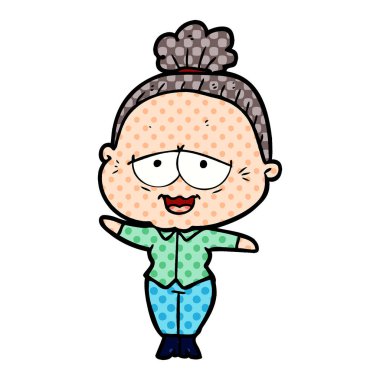 karikatür mutlu yaşlı kadın