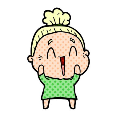 karikatür mutlu yaşlı kadın