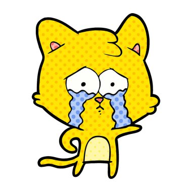 vektör çizim karikatür ağlayan kedi