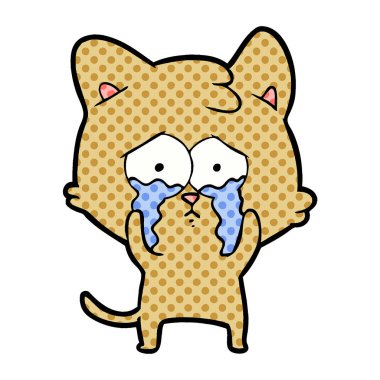 vektör çizim karikatür ağlayan kedi