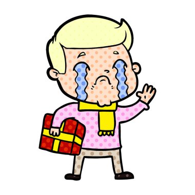 vektör çizim karikatür adam ağlıyor