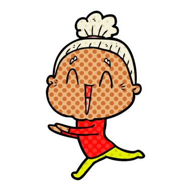 karikatür mutlu yaşlı kadın