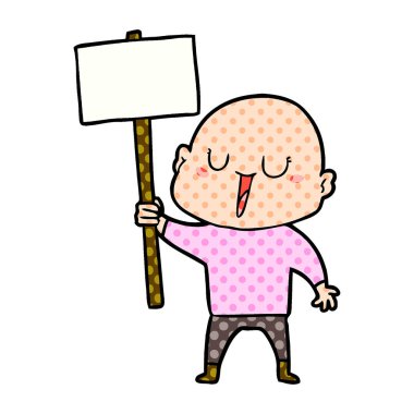 mutlu karikatür kel adam işareti ile