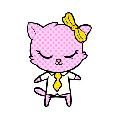 sevimli çizgi iş kedi yay ile