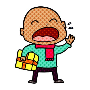 kel adam hediye ile bağırarak çizgi film