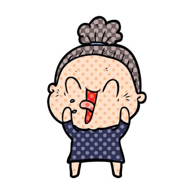 karikatür mutlu yaşlı kadın