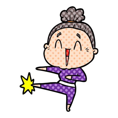 karikatür mutlu yaşlı kadın