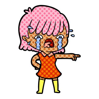 vektör çizim karikatür kız ağlıyor