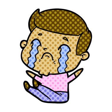 vektör çizim karikatür adam ağlıyor