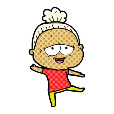 karikatür mutlu yaşlı kadın