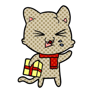 vektör çizim karikatür kedi tıslama