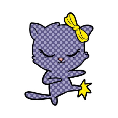 Sevimli çizgi kedi yay ile