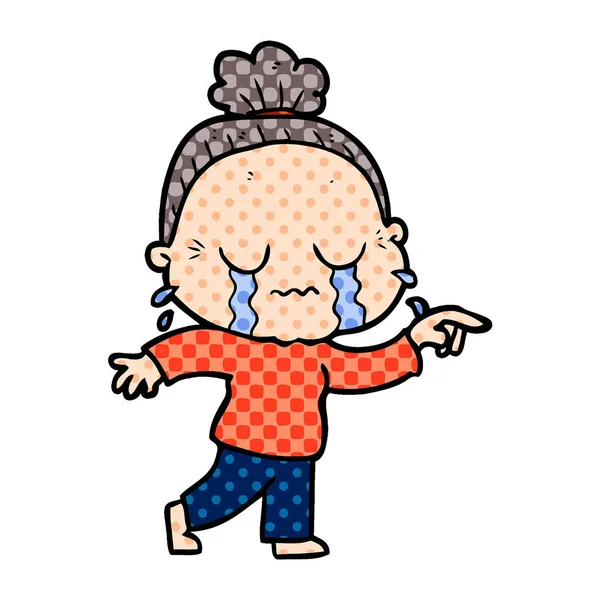 Dibujos Animados Llorando Anciana — Vector de stock