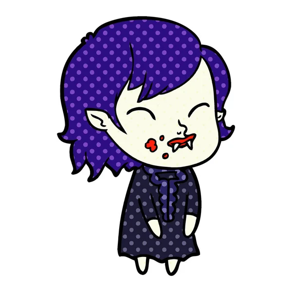 卡通吸血鬼女孩的脸颊上的血 — 图库矢量图片