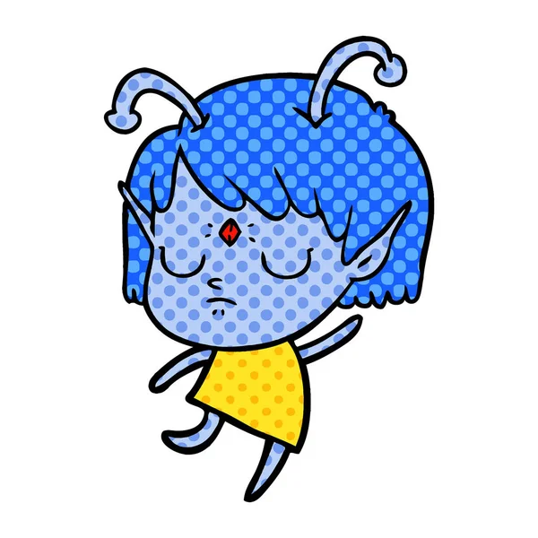 vector illustration of cartoon alien girl