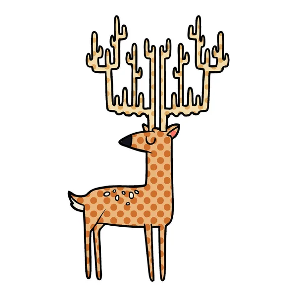 Cervo Cartone Animato Con Enormi Corna — Vettoriale Stock