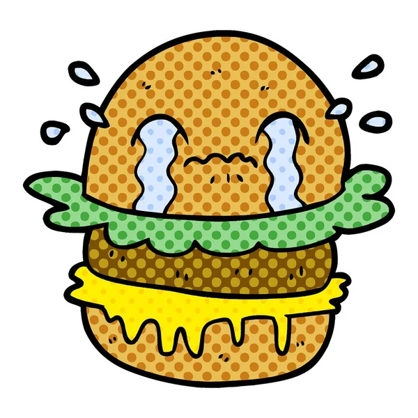 Dessin Animé Pleurer Fast Food Hamburger — Image vectorielle