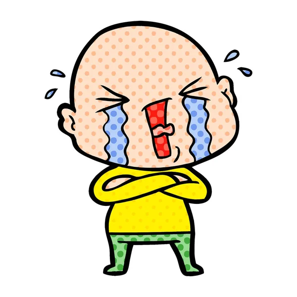 Cartoon Crying Bald Man — Stock Vector